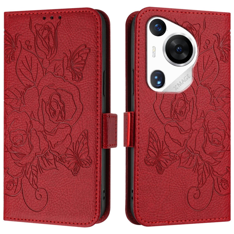 For Huawei Pura 70 Pro Embossed Rose RFID Anti-theft Leather Phone Case(Red) - Huawei Cases by PMC Jewellery | Online Shopping South Africa | PMC Jewellery | Buy Now Pay Later Mobicred