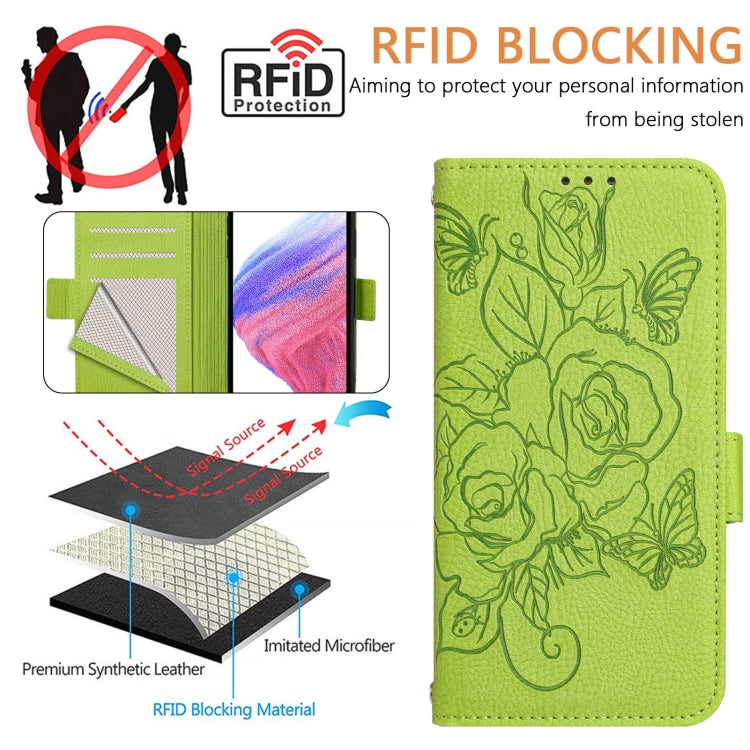 For Honor Magic6 Pro 5G Embossed Rose RFID Anti-theft Leather Phone Case(Green) - Honor Cases by PMC Jewellery | Online Shopping South Africa | PMC Jewellery | Buy Now Pay Later Mobicred