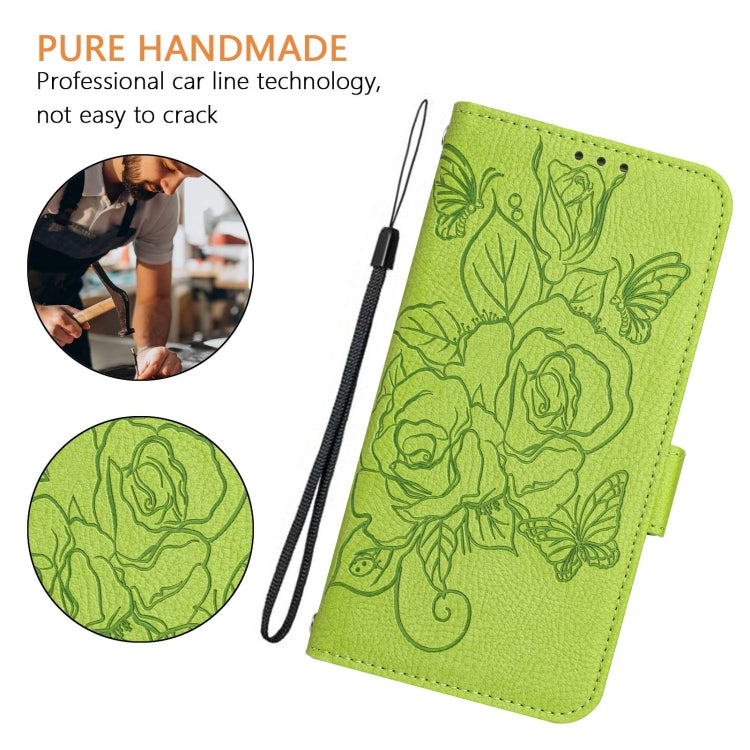 For Honor Magic6 Pro 5G Embossed Rose RFID Anti-theft Leather Phone Case(Green) - Honor Cases by PMC Jewellery | Online Shopping South Africa | PMC Jewellery | Buy Now Pay Later Mobicred