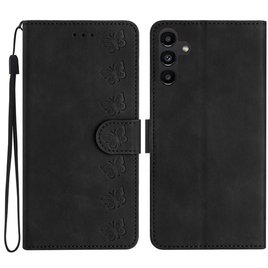 For Samsung Galaxy S25 5G Seven Butterflies Embossed Leather Phone Case(Black) - Galaxy S25 5G Cases by PMC Jewellery | Online Shopping South Africa | PMC Jewellery | Buy Now Pay Later Mobicred