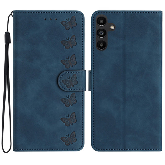 For Samsung Galaxy S25 5G Seven Butterflies Embossed Leather Phone Case(Blue) - Galaxy S25 5G Cases by PMC Jewellery | Online Shopping South Africa | PMC Jewellery | Buy Now Pay Later Mobicred