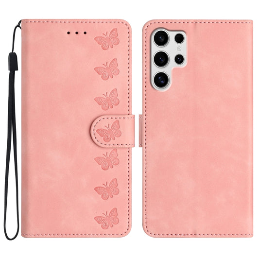 For Samsung Galaxy S25 Ultra 5G Seven Butterflies Embossed Leather Phone Case(Pink) - Galaxy S25 Ultra 5G Cases by PMC Jewellery | Online Shopping South Africa | PMC Jewellery | Buy Now Pay Later Mobicred