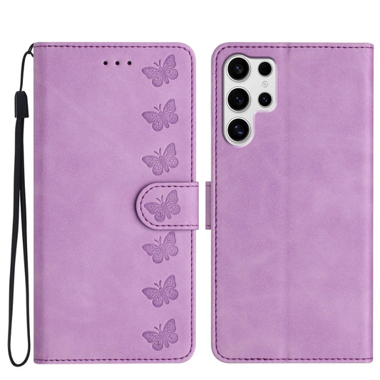 For Samsung Galaxy S25 Ultra 5G Seven Butterflies Embossed Leather Phone Case(Purple) - Galaxy S25 Ultra 5G Cases by PMC Jewellery | Online Shopping South Africa | PMC Jewellery | Buy Now Pay Later Mobicred