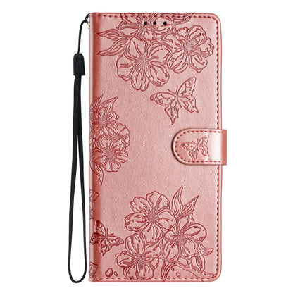 For Samsung Galaxy S25+ 5G Cherry Blossom Butterfly Skin Feel Embossed PU Phone Case(Rose Gold) - Galaxy S25+ 5G Cases by PMC Jewellery | Online Shopping South Africa | PMC Jewellery | Buy Now Pay Later Mobicred