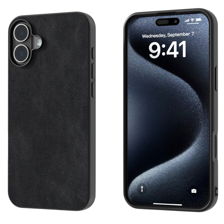 For iPhone 16 Black Frame PU Leather Full Coverage Phone Case(Black) - iPhone 16 Cases by PMC Jewellery | Online Shopping South Africa | PMC Jewellery | Buy Now Pay Later Mobicred