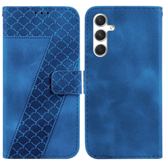 For Samsung Galaxy S25 5G Seven-shaped Embossed Leather Phone Case(Blue) - Galaxy S25 5G Cases by PMC Jewellery | Online Shopping South Africa | PMC Jewellery | Buy Now Pay Later Mobicred