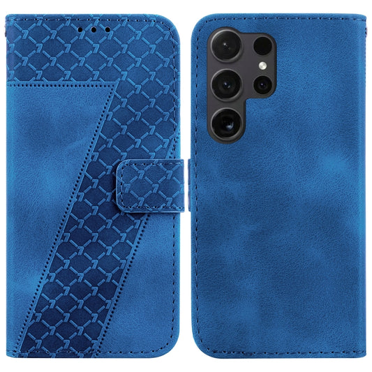 For Samsung Galaxy S25 Ultra 5G Seven-shaped Embossed Leather Phone Case(Blue) - Galaxy S25 Ultra 5G Cases by PMC Jewellery | Online Shopping South Africa | PMC Jewellery | Buy Now Pay Later Mobicred