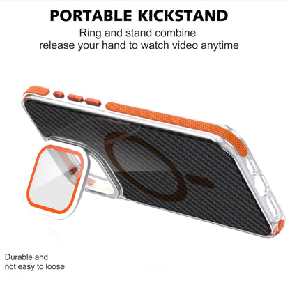 For iPhone 16 Pro Magsafe Dual-Color Carbon Fiber Lens Film Phone Case with Lens Fold Holder(Orange) - iPhone 16 Pro Cases by PMC Jewellery | Online Shopping South Africa | PMC Jewellery | Buy Now Pay Later Mobicred