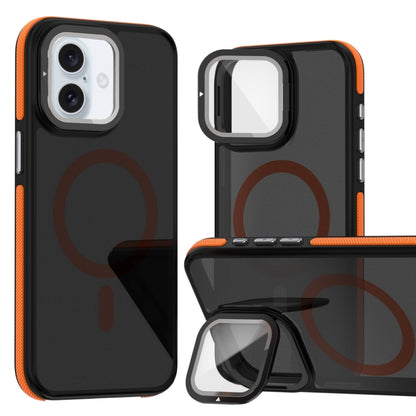 For iPhone 16 Magsafe Dual-Color Skin Feel Lens Film Phone Case with Lens Fold Holder(Orange) - iPhone 16 Cases by PMC Jewellery | Online Shopping South Africa | PMC Jewellery | Buy Now Pay Later Mobicred