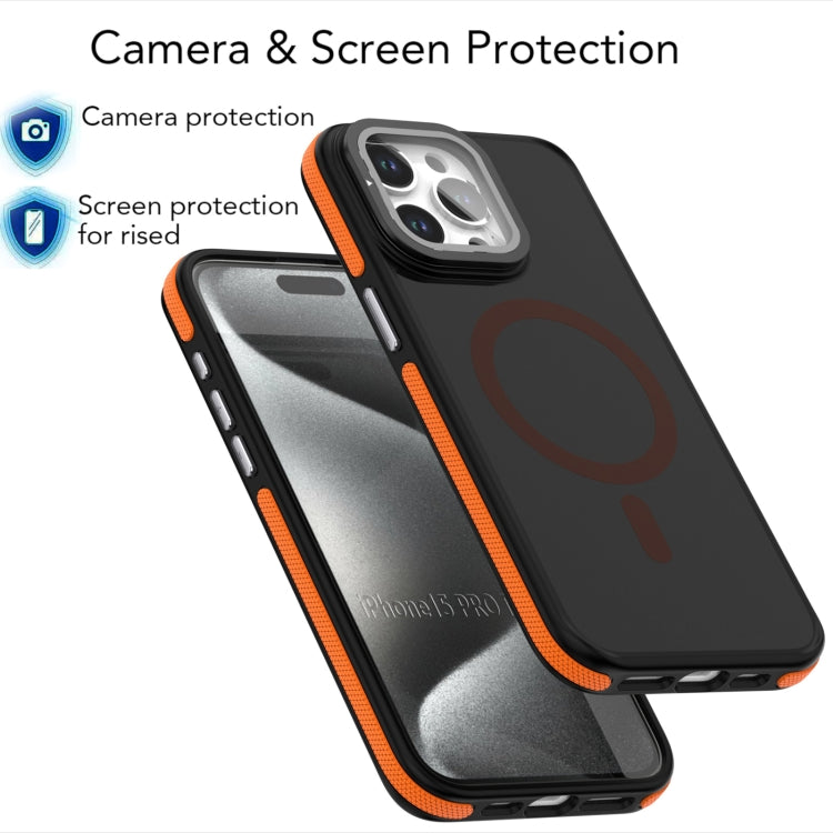 For iPhone 16 Pro Max Magsafe Dual-Color Skin Feel Lens Film Phone Case with Lens Fold Holder(Gray) - iPhone 16 Pro Max Cases by PMC Jewellery | Online Shopping South Africa | PMC Jewellery | Buy Now Pay Later Mobicred