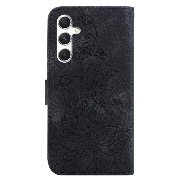 For Samsung Galaxy S25 5G Lily Embossed Leather Phone Case(Black) - Galaxy S25 5G Cases by PMC Jewellery | Online Shopping South Africa | PMC Jewellery | Buy Now Pay Later Mobicred