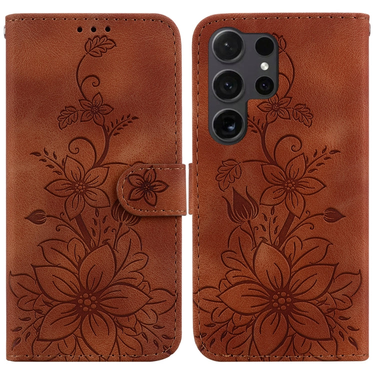 For Samsung Galaxy S25 Ultra 5G Lily Embossed Leather Phone Case(Brown) - Galaxy S25 Ultra 5G Cases by PMC Jewellery | Online Shopping South Africa | PMC Jewellery | Buy Now Pay Later Mobicred