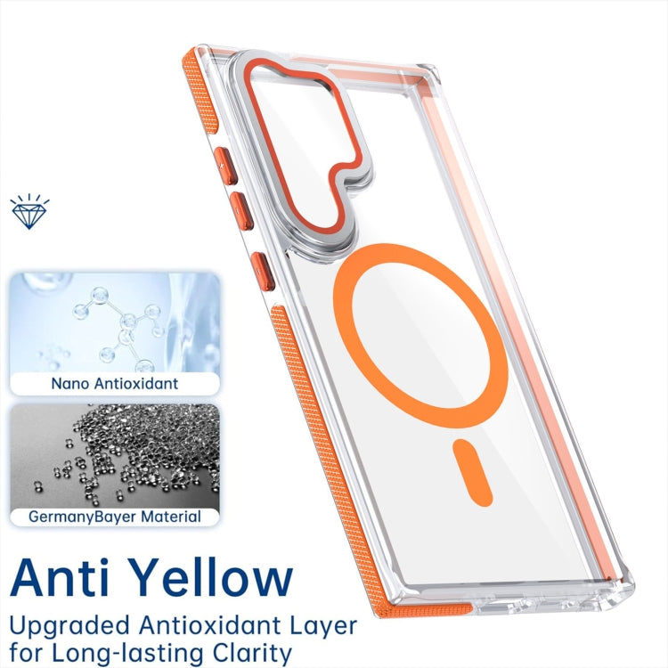 For Samsung Galaxy S24 Ultra 5G Dual-Color Clear Acrylic Hybrid TPU MagSafe Lens Film Phone Case with Holder(Orange) - Galaxy S24 Ultra 5G Cases by PMC Jewellery | Online Shopping South Africa | PMC Jewellery | Buy Now Pay Later Mobicred