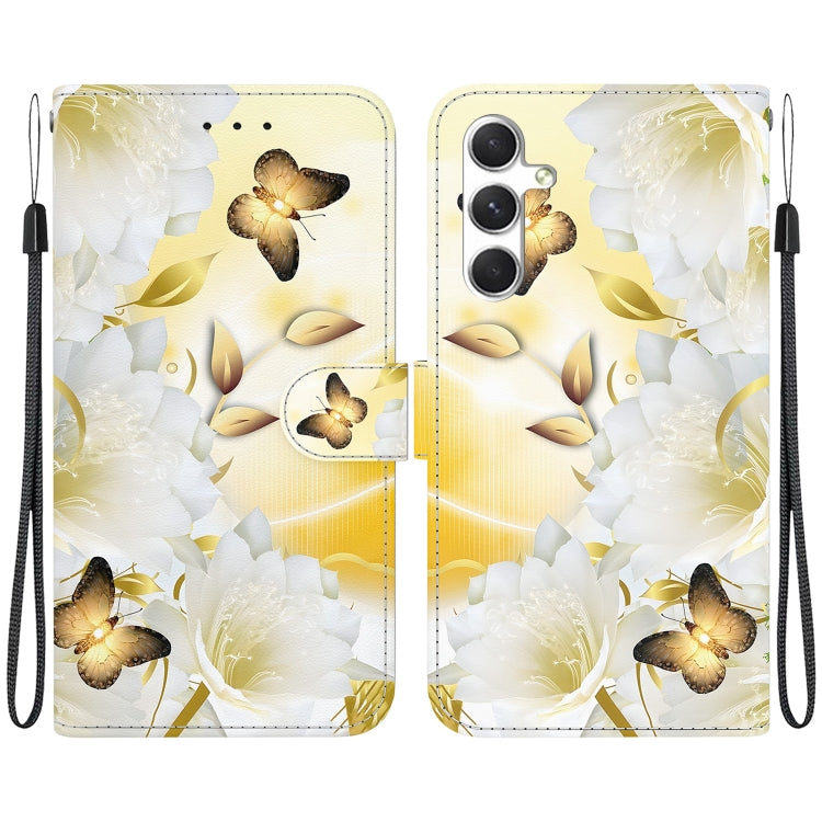 For Samsung Galaxy S25 5G Crystal Texture Colored Drawing Leather Phone Case(Gold Butterfly Epiphyllum) - Galaxy S25 5G Cases by PMC Jewellery | Online Shopping South Africa | PMC Jewellery | Buy Now Pay Later Mobicred