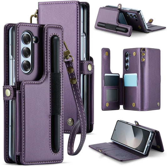 For Samsung Galaxy Z Fold6 5G CaseMe C22 PC+TPU Business Style RFID Anti-theft Lanyard Leather Phone Case with Pen Slot(Purple) - Galaxy Z Fold6 5G Cases by CaseMe | Online Shopping South Africa | PMC Jewellery | Buy Now Pay Later Mobicred