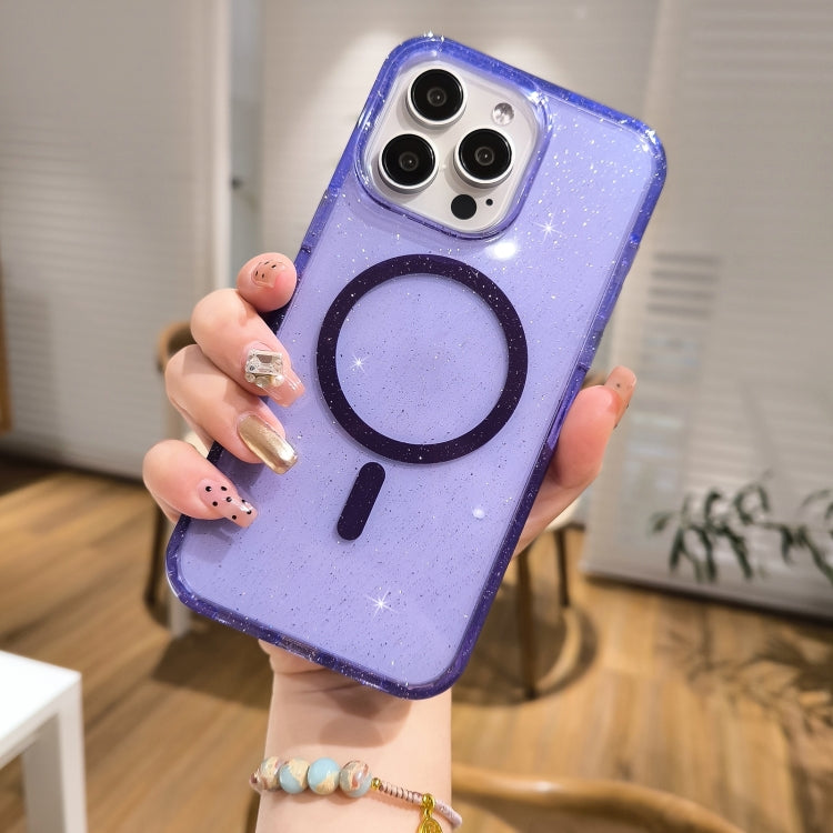 For iPhone 16 Glitter Powder TPU Hybrid PC MagSafe Phone Case(Purple) - iPhone 16 Cases by PMC Jewellery | Online Shopping South Africa | PMC Jewellery | Buy Now Pay Later Mobicred