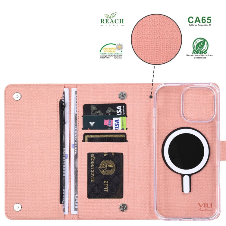 For iPhone 16 ViLi GHB-C Series RFID MagSafe Magnetic Flip Leather Phone Case(Pink) - iPhone 16 Cases by ViLi | Online Shopping South Africa | PMC Jewellery | Buy Now Pay Later Mobicred