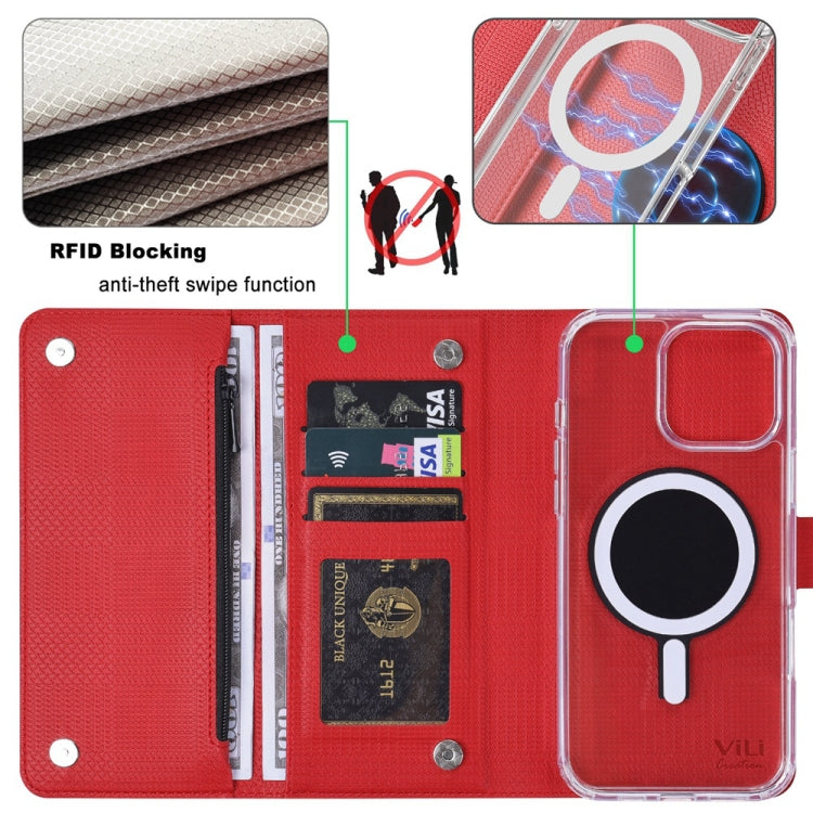 For iPhone 16 ViLi GHB-C Series RFID MagSafe Magnetic Flip Leather Phone Case(Red) - iPhone 16 Cases by ViLi | Online Shopping South Africa | PMC Jewellery | Buy Now Pay Later Mobicred