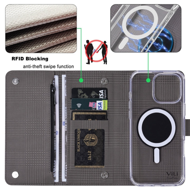 For iPhone 16 Pro Max ViLi GHB-C Series RFID MagSafe Magnetic Flip Leather Phone Case(Grey) - iPhone 16 Pro Max Cases by ViLi | Online Shopping South Africa | PMC Jewellery | Buy Now Pay Later Mobicred