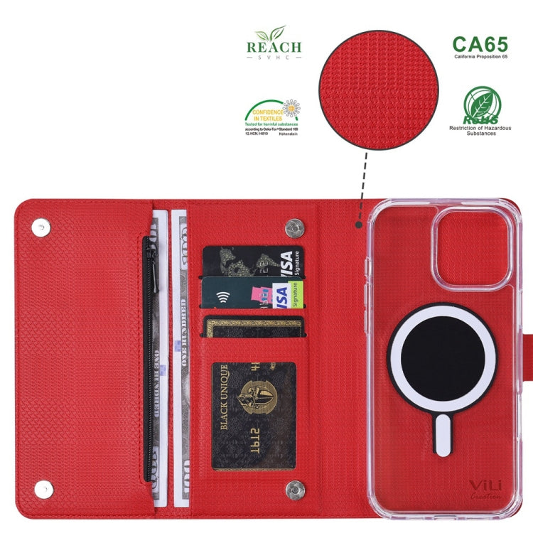 For iPhone 14 Plus ViLi GHB-C Series RFID MagSafe Magnetic Flip Leather Phone Case(Red) - iPhone 14 Plus Cases by ViLi | Online Shopping South Africa | PMC Jewellery | Buy Now Pay Later Mobicred