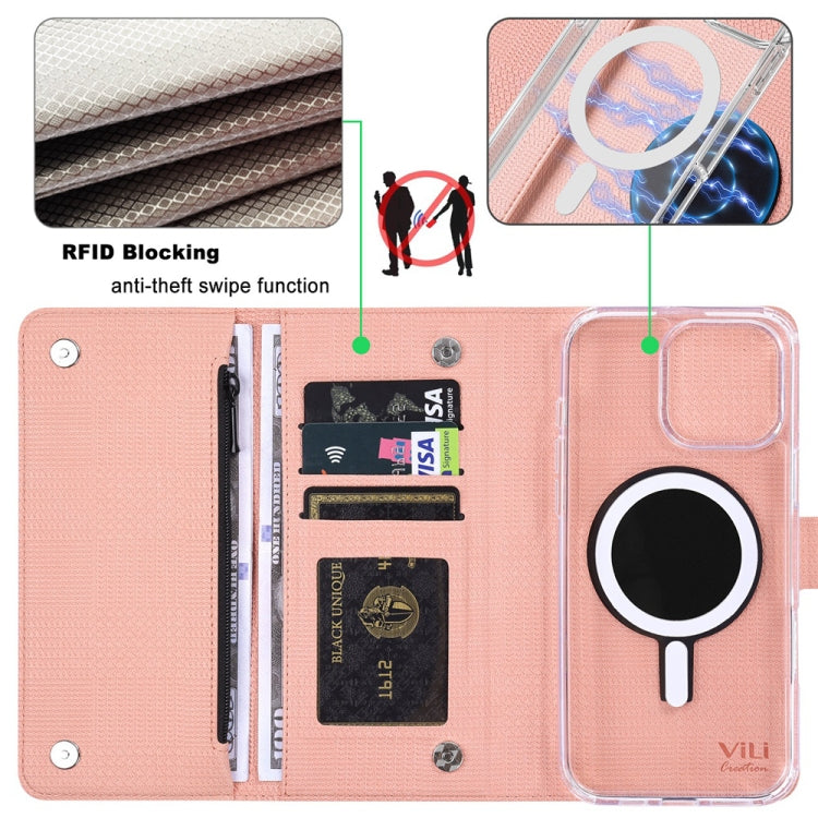 For iPhone 13 Pro Max ViLi GHB-C Series RFID MagSafe Magnetic Flip Leather Phone Case(Pink) - iPhone 13 Pro Max Cases by ViLi | Online Shopping South Africa | PMC Jewellery | Buy Now Pay Later Mobicred