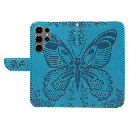 For Samsung Galaxy S25 Ultra 5G Swallowtail Butterfly Embossed Leather Phone Case(Blue) - Galaxy S25 Ultra 5G Cases by PMC Jewellery | Online Shopping South Africa | PMC Jewellery | Buy Now Pay Later Mobicred