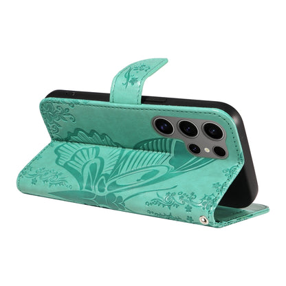 For Samsung Galaxy S25 Ultra 5G Swallowtail Butterfly Embossed Leather Phone Case(Green) - Galaxy S25 Ultra 5G Cases by PMC Jewellery | Online Shopping South Africa | PMC Jewellery | Buy Now Pay Later Mobicred