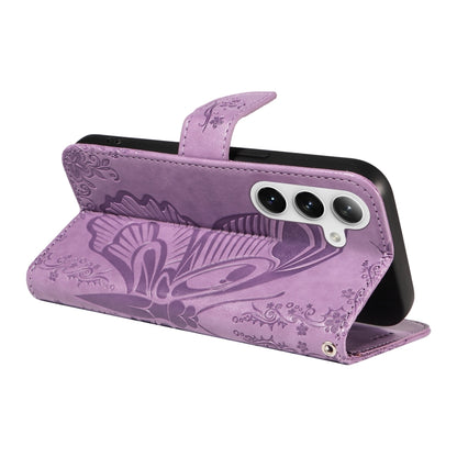 For Samsung Galaxy S25 / S24 5G Swallowtail Butterfly Embossed Leather Phone Case(Purple) - Galaxy S25 5G Cases by PMC Jewellery | Online Shopping South Africa | PMC Jewellery | Buy Now Pay Later Mobicred