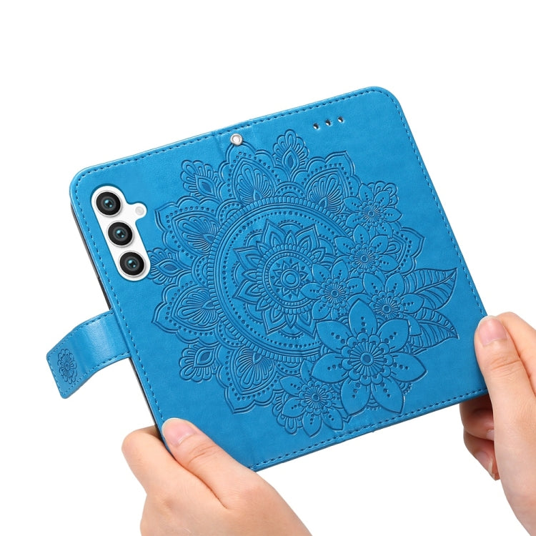 For Samsung Galaxy S25 5G Seven-petal Flowers Embossing Leather Phone Case(Blue) - Galaxy S25 5G Cases by PMC Jewellery | Online Shopping South Africa | PMC Jewellery | Buy Now Pay Later Mobicred