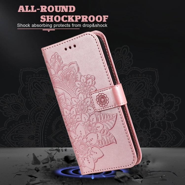 For Samsung Galaxy S25 5G Seven-petal Flowers Embossing Leather Phone Case(Rose Gold) - Galaxy S25 5G Cases by PMC Jewellery | Online Shopping South Africa | PMC Jewellery | Buy Now Pay Later Mobicred