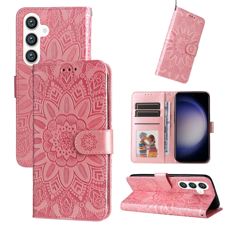 For Samsung Galaxy S25 5G Embossed Sunflower Leather Phone Case(Rose Gold) - Galaxy S25 5G Cases by PMC Jewellery | Online Shopping South Africa | PMC Jewellery | Buy Now Pay Later Mobicred