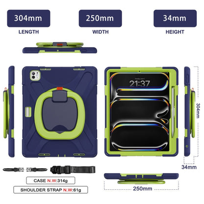 For iPad Pro 13 2024 Silicone Hybrid PC Tablet Case with Holder & Shoulder Strap(Navy Blue Lime) - iPad Pro 13 2024 Cases by PMC Jewellery | Online Shopping South Africa | PMC Jewellery | Buy Now Pay Later Mobicred