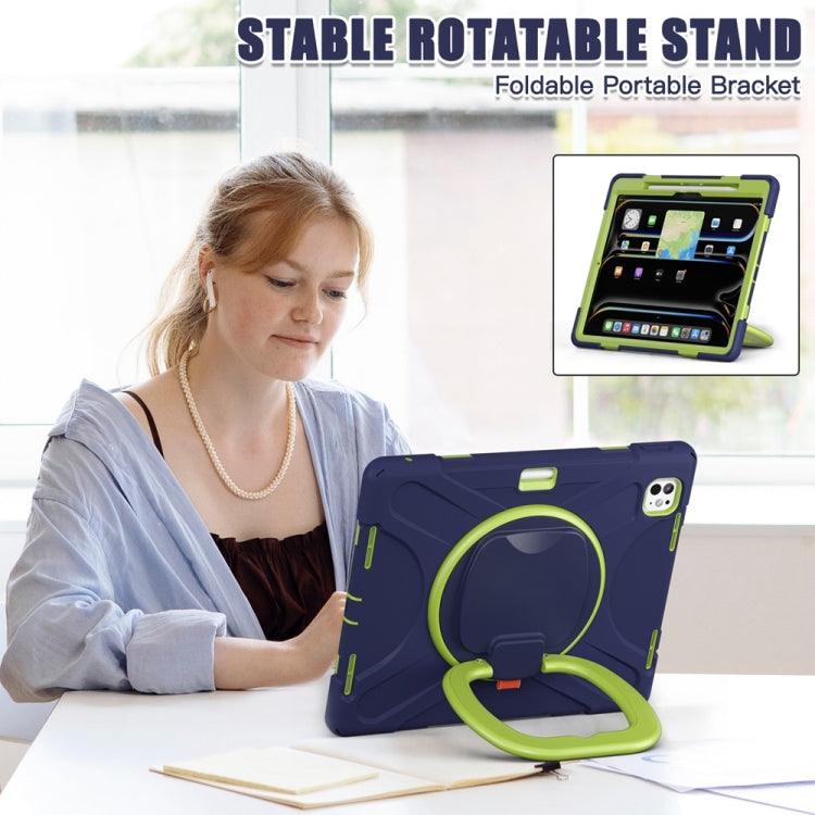 For iPad Pro 13 2024 Silicone Hybrid PC Tablet Case with Holder & Shoulder Strap(Navy Blue Lime) - iPad Pro 13 2024 Cases by PMC Jewellery | Online Shopping South Africa | PMC Jewellery | Buy Now Pay Later Mobicred