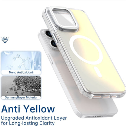 For iPhone 16 Pro MagSafe Gradient Color Lens Film Phone Case with Lens Fold Holder(White) - iPhone 16 Pro Cases by PMC Jewellery | Online Shopping South Africa | PMC Jewellery | Buy Now Pay Later Mobicred