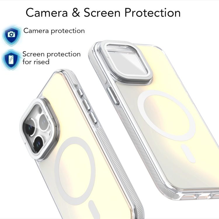 For iPhone 16 Pro MagSafe Gradient Color Lens Film Phone Case with Lens Fold Holder(White) - iPhone 16 Pro Cases by PMC Jewellery | Online Shopping South Africa | PMC Jewellery | Buy Now Pay Later Mobicred