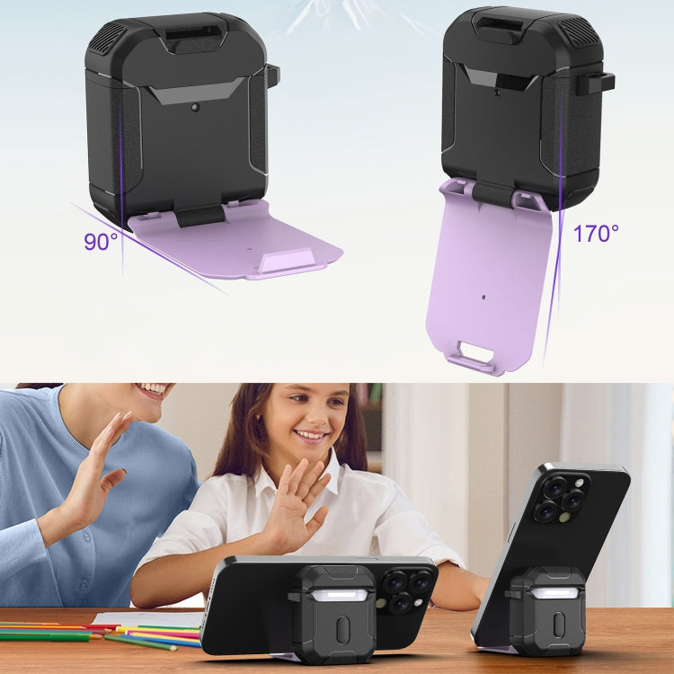 For AirPods 2 / 1 Phone Holder Design Earbuds Box Protective Case(Black) - For AirPods 1/2 by PMC Jewellery | Online Shopping South Africa | PMC Jewellery | Buy Now Pay Later Mobicred