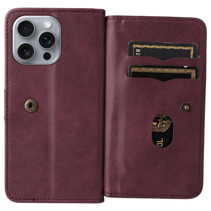 For iPhone 16 Pro Max Multi-Function Wallet 10 Card Slots Leather Phone Case(Claret) - iPhone 16 Pro Max Cases by PMC Jewellery | Online Shopping South Africa | PMC Jewellery | Buy Now Pay Later Mobicred