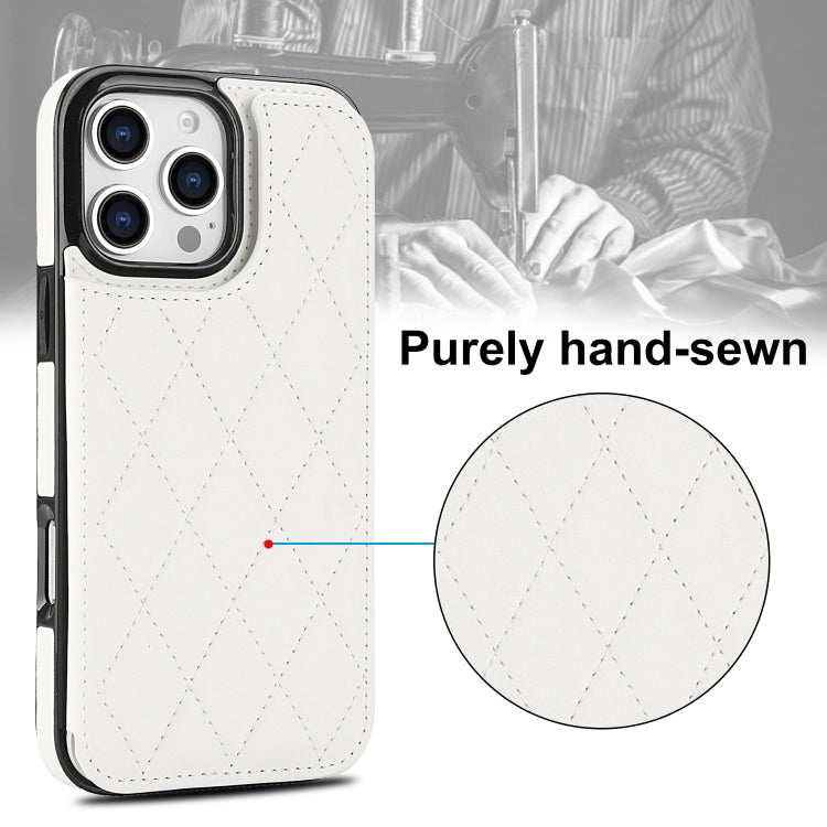 For iPhone 16 Pro Max Double Buckle Rhombic PU Leather Phone Case(White) - iPhone 16 Pro Max Cases by PMC Jewellery | Online Shopping South Africa | PMC Jewellery | Buy Now Pay Later Mobicred