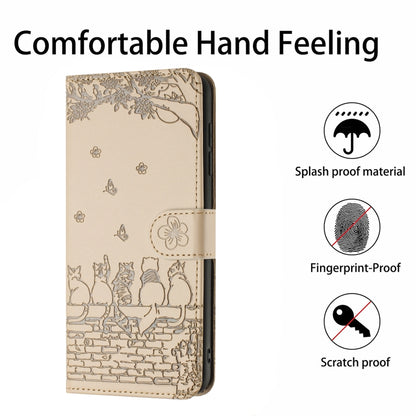 For Samsung Galaxy S25 Ultra 5G Cat Embossing Pattern Leather Phone Case with Lanyard(Beige) - Galaxy S25 Ultra 5G Cases by PMC Jewellery | Online Shopping South Africa | PMC Jewellery | Buy Now Pay Later Mobicred