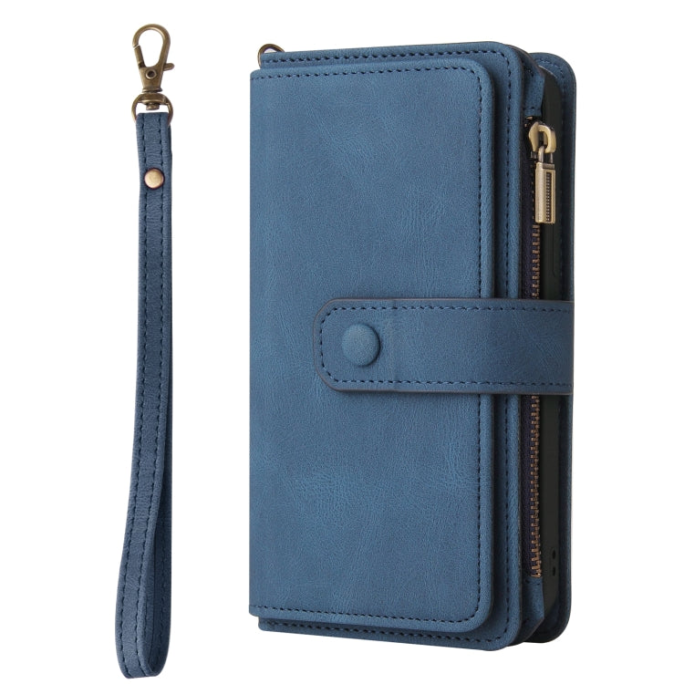 For iPhone 16 Pro Skin Feel Multi Card Slots Zipper Wallet Leather Phone Case(Blue) - iPhone 16 Pro Cases by PMC Jewellery | Online Shopping South Africa | PMC Jewellery | Buy Now Pay Later Mobicred