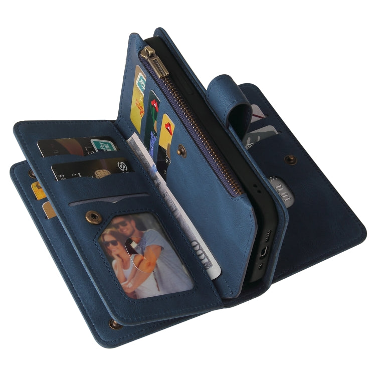 For iPhone 16 Pro Skin Feel Multi Card Slots Zipper Wallet Leather Phone Case(Blue) - iPhone 16 Pro Cases by PMC Jewellery | Online Shopping South Africa | PMC Jewellery | Buy Now Pay Later Mobicred