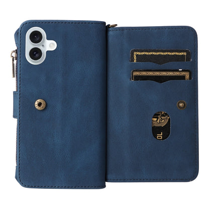 For iPhone 16 Plus Skin Feel Multi Card Slots Zipper Wallet Leather Phone Case(Blue) - iPhone 16 Plus Cases by PMC Jewellery | Online Shopping South Africa | PMC Jewellery | Buy Now Pay Later Mobicred