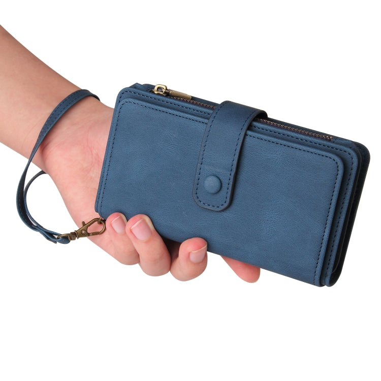 For iPhone 16 Plus Skin Feel Multi Card Slots Zipper Wallet Leather Phone Case(Blue) - free shipping - PMC TechLife - Order now!
