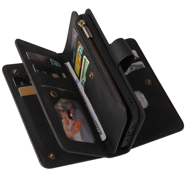For iPhone 16e Skin Feel Multi Card Slots Zipper Wallet Leather Phone Case(Black) - iPhone 16e Cases by PMC TechLife | Online Shopping South Africa | PMC TechLife | Buy Now Pay Later Mobicred