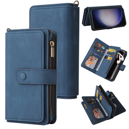 For Samsung Galaxy S25+ / S24+ 5G Skin Feel Multi Card Slots Zipper Wallet Leather Phone Case(Blue) - Galaxy S25+ 5G Cases by PMC Jewellery | Online Shopping South Africa | PMC Jewellery | Buy Now Pay Later Mobicred