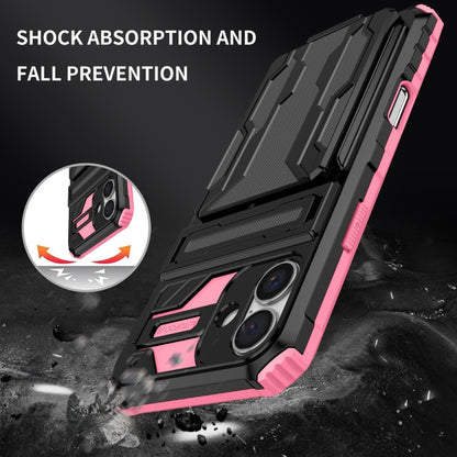 For iPhone 16 Plus Kickstand Armor Card Wallet Phone Case(Pink) - iPhone 16 Plus Cases by PMC Jewellery | Online Shopping South Africa | PMC Jewellery | Buy Now Pay Later Mobicred