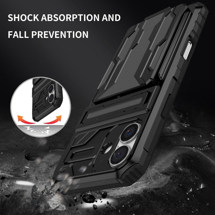 For iPhone 16 Kickstand Armor Card Wallet Phone Case(Black) - iPhone 16 Cases by PMC Jewellery | Online Shopping South Africa | PMC Jewellery | Buy Now Pay Later Mobicred