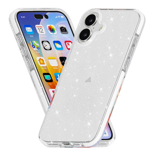 For iPhone 16 Plus Dual Color Clear Glitter TPU + TPE Full Coverage Phone Case(Glitter White) - iPhone 16 Plus Cases by PMC Jewellery | Online Shopping South Africa | PMC Jewellery | Buy Now Pay Later Mobicred