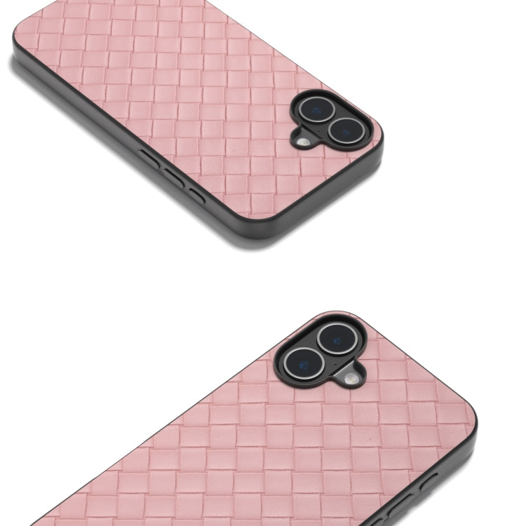 For iPhone 16 Black Frame Woven Texture PU Phone Case(Pink) - iPhone 16 Cases by PMC TechLife | Online Shopping South Africa | PMC TechLife | Buy Now Pay Later Mobicred