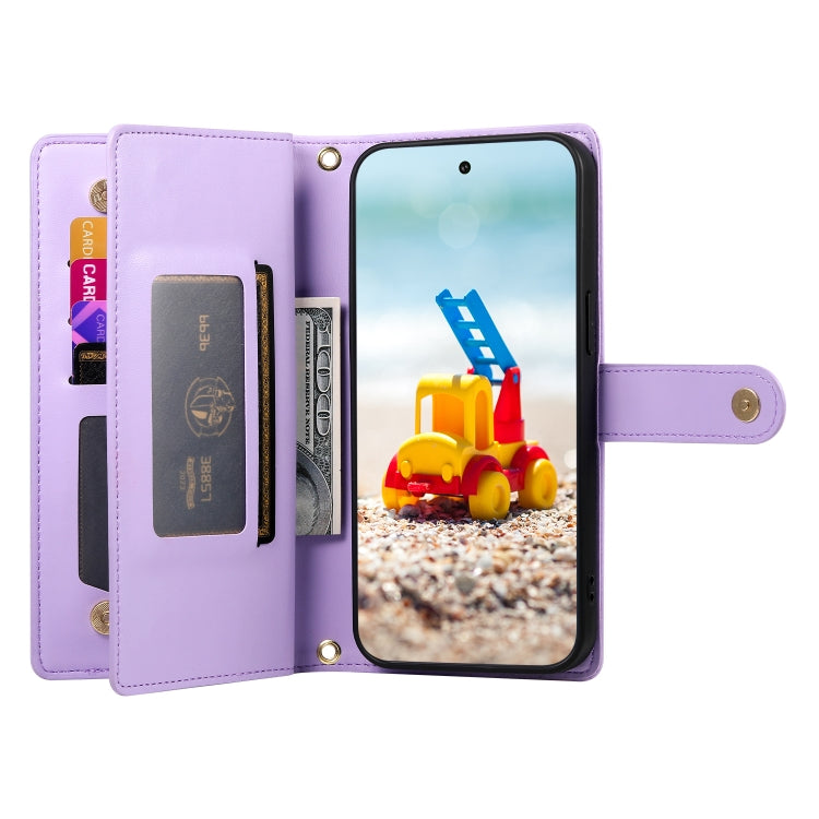 For Google Pixel 9 Pro XL Nine Card-slot Zipper Wallet Bag Leather Phone Case(Purple) - Google Cases by PMC Jewellery | Online Shopping South Africa | PMC Jewellery | Buy Now Pay Later Mobicred